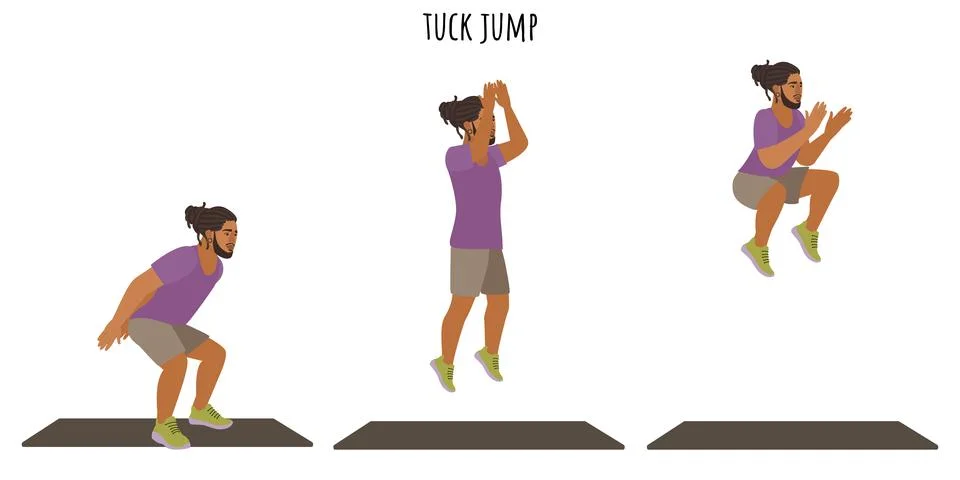 Young man doing tuck jump exercise Stock Illustration