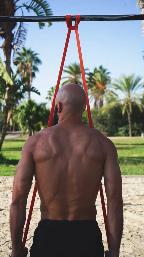 Young man doing workout triceps calisthenics Stock Footage 221132588