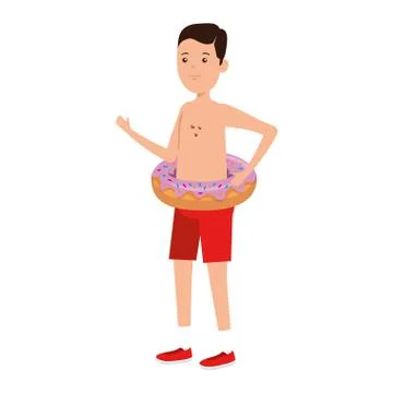 Young man with donut float character Stock Illustration