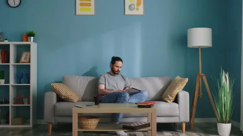 Young Man Is Drawing at Home Stock Footage 132433971