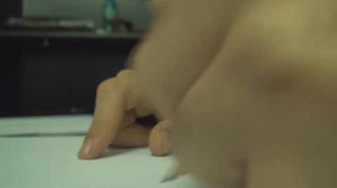Young Man Drawing On Paper With A Pencil Close up Shot Stock Footage 33762887