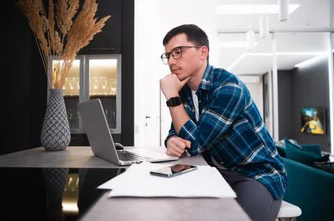 Young man drawing template for the web site associated with digital marketing Stock Photos