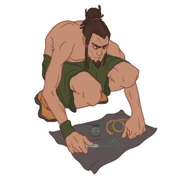 Young man with dreadlocks preparing to do drugs on the floor Stock Illustration
