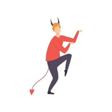 Young Man Dressed as Devil, Guy in Bright Festival Costume, Masquerade Ball Stock Illustration