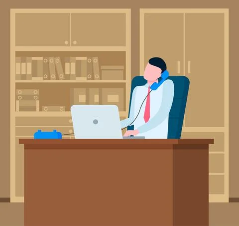 Young man dressed formally talking on the phone. Businessman working at the Stock Illustration