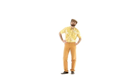 Young man dressing 70s yellow orange vintage clothes and hat portrait 動画素材 64536864