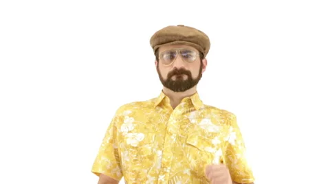 Young man dressing 70s yellow orange vintage clothes and hat dances 動画素材 64537047