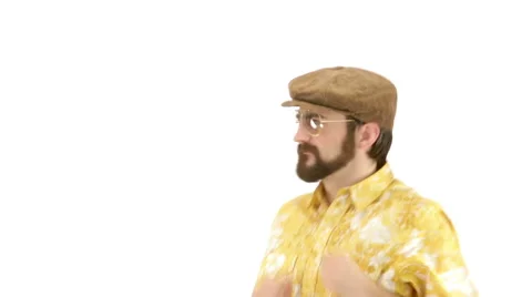 Young man dressing 70s yellow orange vintage clothes and hat dances 動画素材 64537059