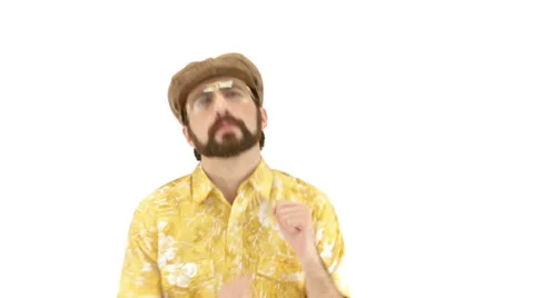 Young man dressing 70s yellow orange vintage clothes and hat dances Vídeo Stock 64537146