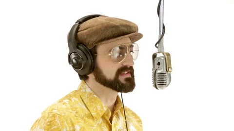 Young man dressing 70s yellow orange vintage clothes and hat close up Video stock 64537327
