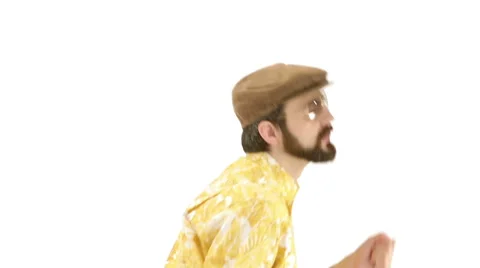 Young man dressing 70s yellow orange vintage clothes and hat dances Vídeos de archivo 64537574