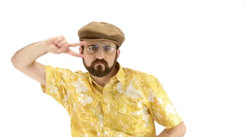 Young man dressing 70s yellow orange vintage clothes and hat dances 動画素材 64537586