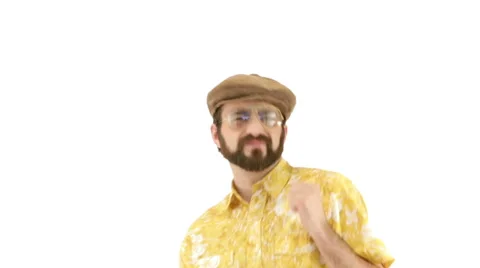 Young man dressing 70s yellow orange vintage clothes and hat dances Vidéo 64537649