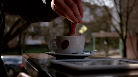 Young Man Drinking Coffee in Cafe Stock Footage 61003540