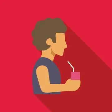 Young man drinking juice box with straw in side view Stock-Illustration