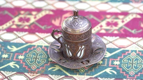 Young  man drinking Turkish coffee Vidéo 84923415