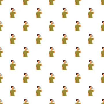 Young man drinking water pattern for hydration Stock Illustration