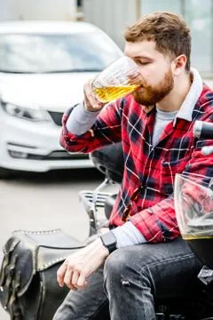 Young Man Drinks Beer Stock Photos