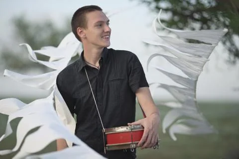 Young man with a drum Stock Photos