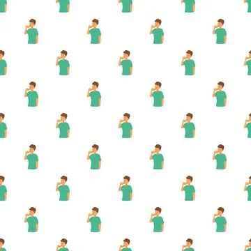 Young man eating bite size fast food seamless pattern Stock Illustration