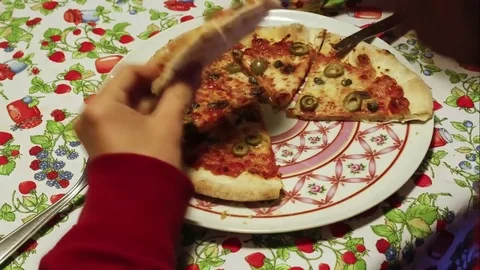 Young man eating pizza timelapse video Stock Footage 74064130