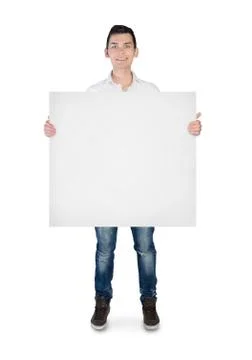 Young man with empty board Stock-Fotos