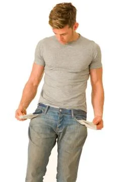 Young man with empty pockets Stock Photos