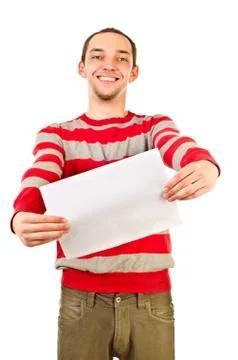 Young man with empty sheet of paper Stock Photos