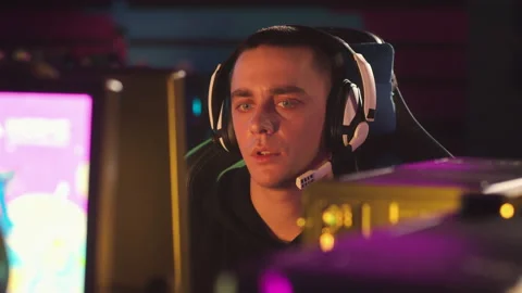 The young man is engaged in e-sports Video stock 149390728