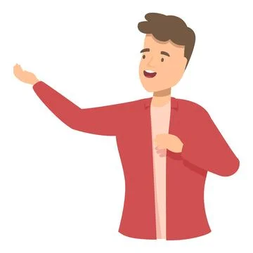 Young man is enthusiastically explaining something Illustrazione stock