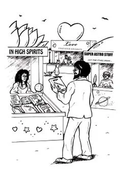 Young man at the esoteric fair Stock-Illustration