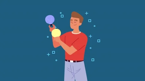 Young man exchanging glowing light bulbs for creative innovation and proble.. Video stock 339067842