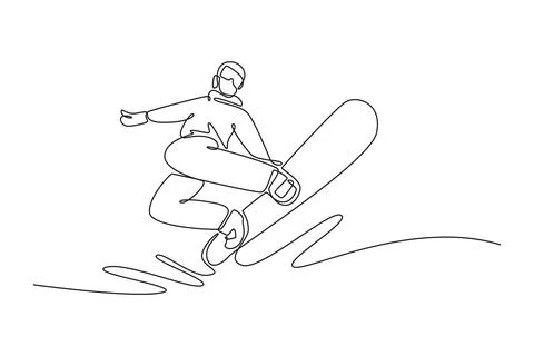 Young man executing dynamic jump with board raised Stock Illustration