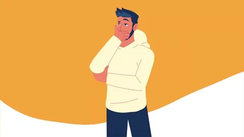 Young man experiencing anxiety or uncertainty, thoughtfully pondering a dec.. Stock Footage 334539280