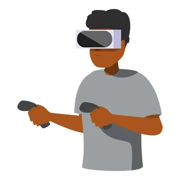 Young man experiencing immersive gaming with vr headset and controllers Stock Illustration