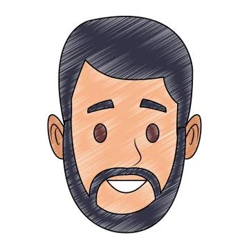 Young man face with beard scribble Stock Illustration
