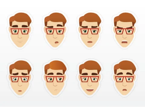 Young man face expression set Stock Illustration