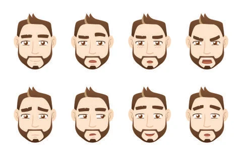 Young man face expression set Stock Illustration