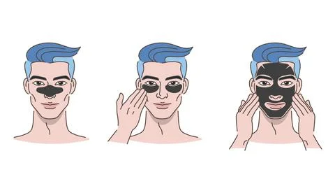 Young man with face mask, Spa and skin care for men on white background, mi.. Stock Illustration