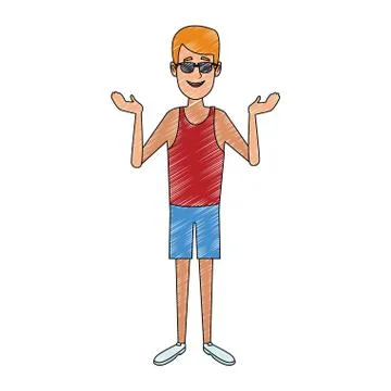 Young man face with sunglasses scribble Stock Illustration