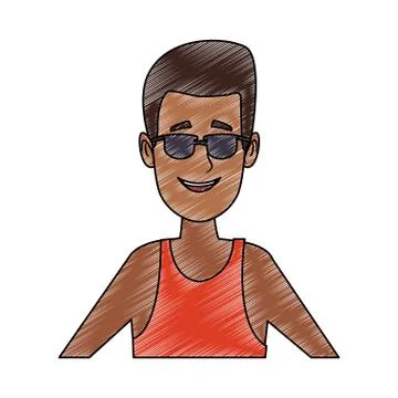 Young man face with sunglasses scribble Stock Illustration