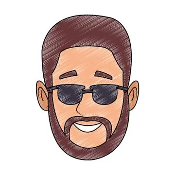 Young man face with sunglasses scribble Stock Illustration