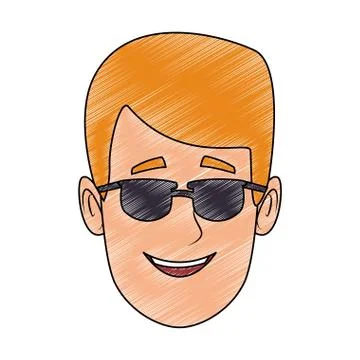 Young man face with sunglasses scribble Stock Illustration