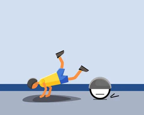 Young man falling down from the monowheel. Stock Illustration