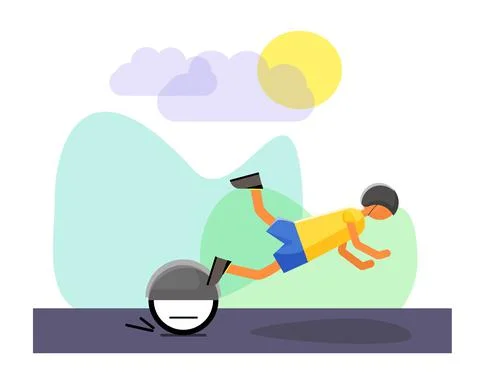 Young man falling down from the monowheel. Stock Illustration