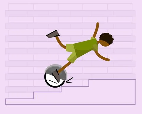 Young man falling down from the monowheel. Stock Illustration