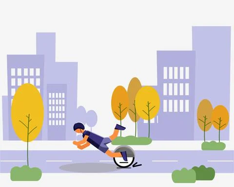 Young man falling down from the monowheel. Stock Illustration
