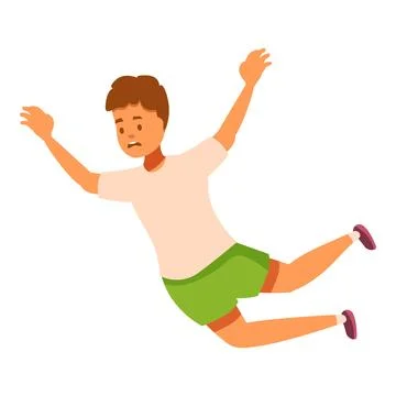 Young man falling down with scared face expression Illustrazione stock
