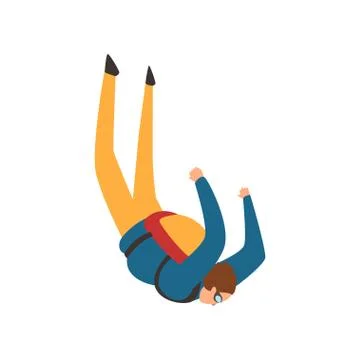 Young man falling through the air with parachute in the sky, parachuting sport Stock Illustration