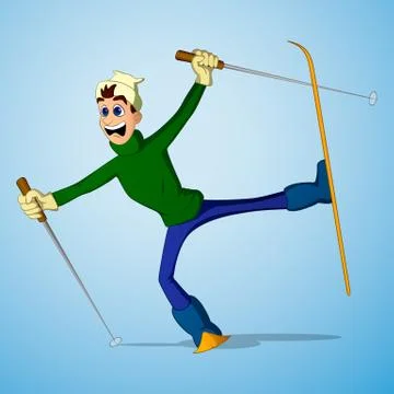 Young man falling while skiing Illustration